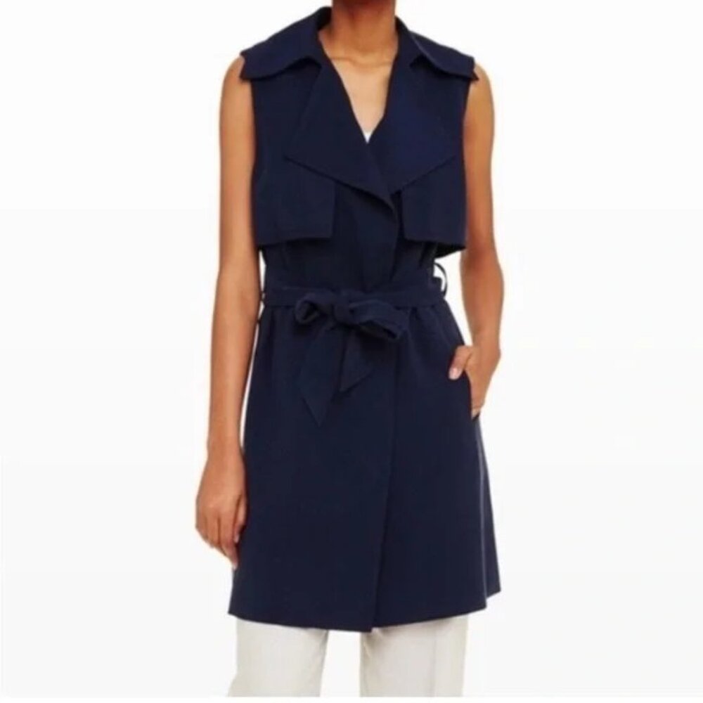 DKNY Navy Blue Belted Vest Trench Dress-Women’s Wrap Dress,Professional NWT 16 - Picture 2 of 7